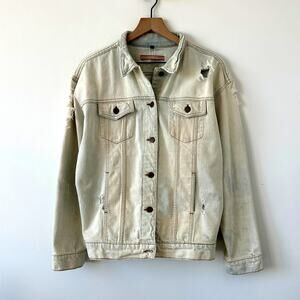 J Brand Distressed Light Wash Denim Jacket Size M
